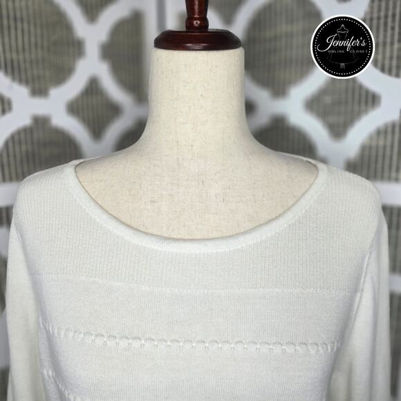 Croft and Barrow White Scoop Neck 3/4 Sleeve Sweater Size Large - Picture 3 of 10